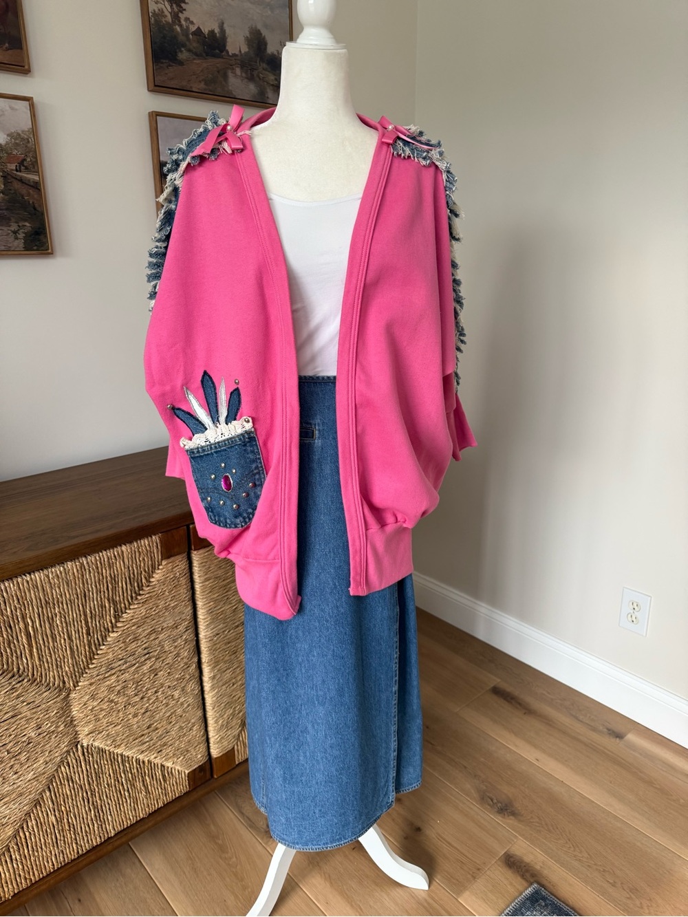 Vintage Embellished Sunbelt Fleece Cardigan One Size Made In USA